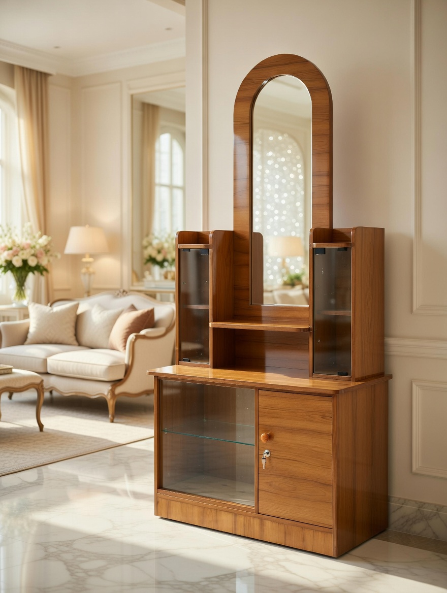 Melamine Board Modern round dressing table with 2 Side mirror palla